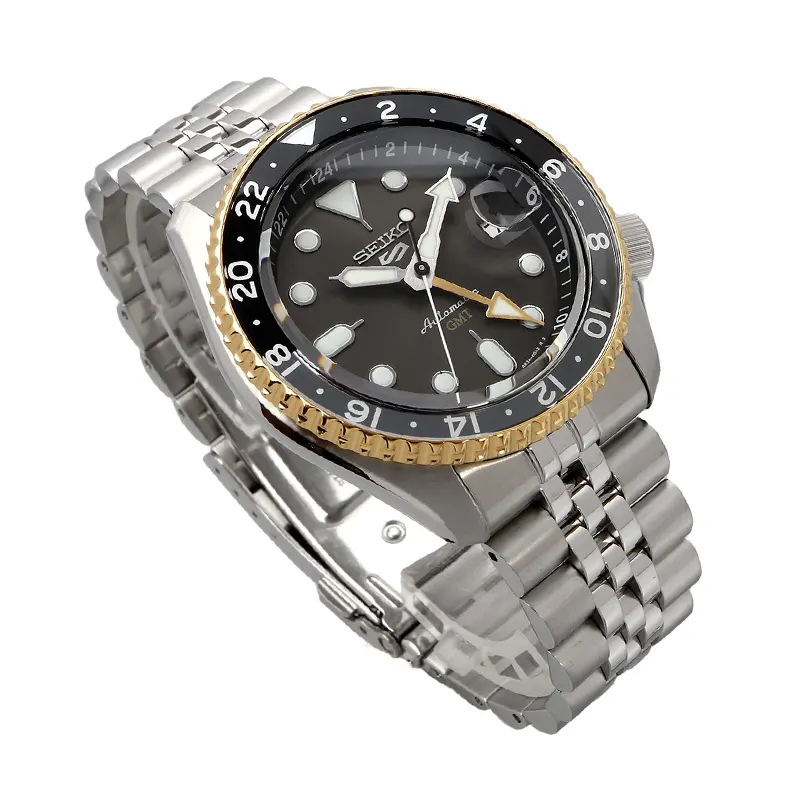 Seiko 5 Sports GMT Two-tone Gold Bezel Men’s Watch- SSK021J1